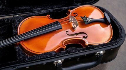 Obraz premium Violin in case, outdoor setting, transportation, preparation