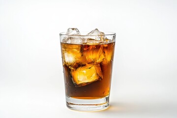 Refreshing tonic water with ice in a clear glass on a pristine white background showcasing perfect detail and light