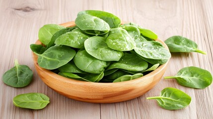 Close up of Fresh Green Spinach Leaves with Glistening Raindrops