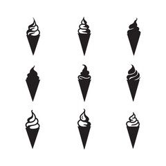 Ice cream cones, black and white illustration, monochrome dessert icons 
