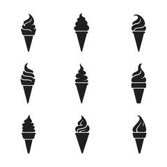 Ice cream cones, black and white illustration, monochrome dessert icons 