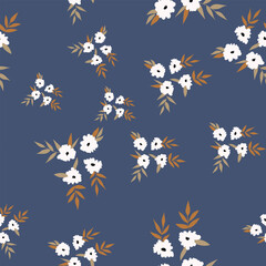 Seamless blooming floral pattern based on hand drawn art ornaments. Colorful flowers on color background. Vector illustration. Simple minimalistic pattern for fabric, textile.