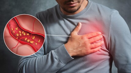 Man experiencing chest pain caused by clogged arteries