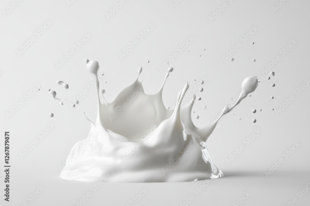 Poster whipped cream drops create a mesmerizing display of smooth textures against a clean white backdrop