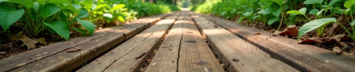 Fototapeta premium Weathered wooden planks on a rustic forest floor, wood, texture, rustic