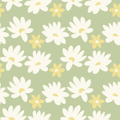 Obraz premium Seamless blooming floral pattern based on hand drawn art ornaments. Colorful flowers on color background. Vector illustration. Simple minimalistic pattern for fabric, textile.