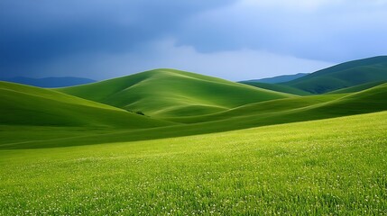 Obraz premium Rolling Green Hills Under a Blue Sky