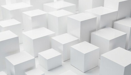 Obraz premium White cube boxes with random shifted background , #white, #cube