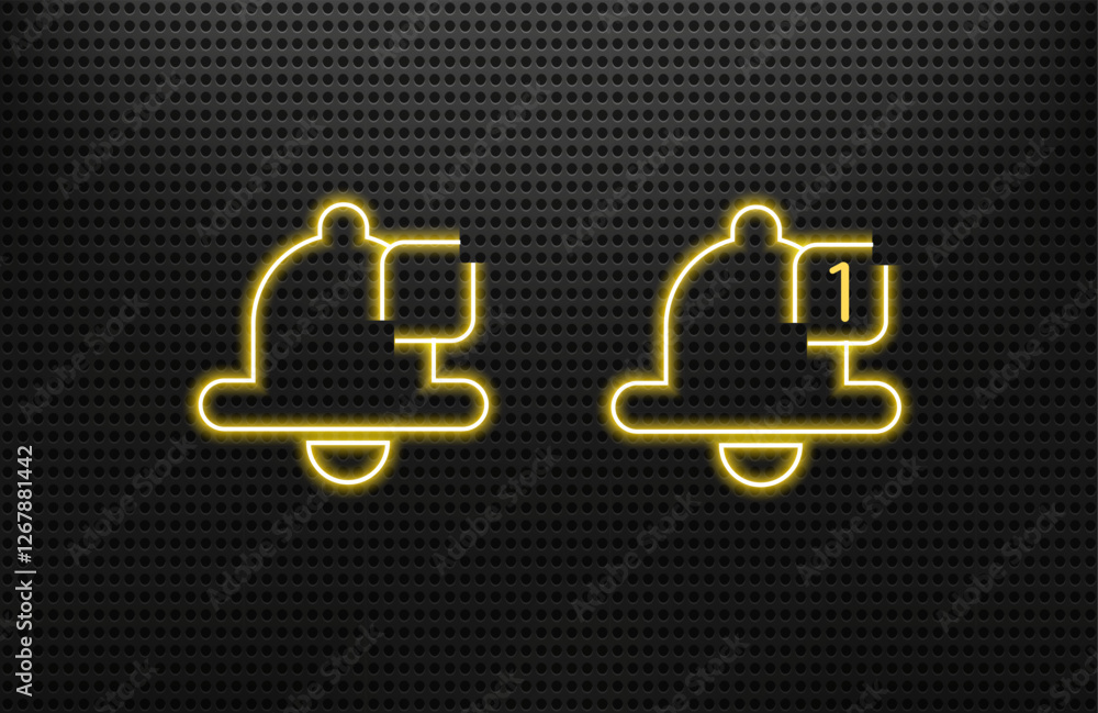 Wall mural notification neon bells outline icons set. one notification. push notification. sms notification on 