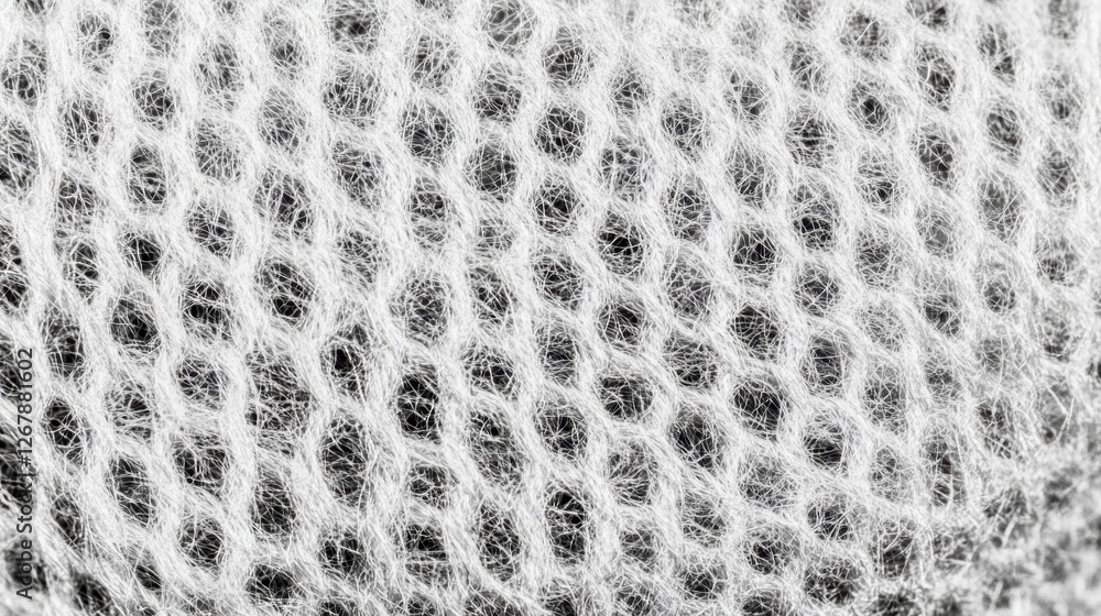 Poster close-up of a textured white mesh material with a hexagonal pattern.