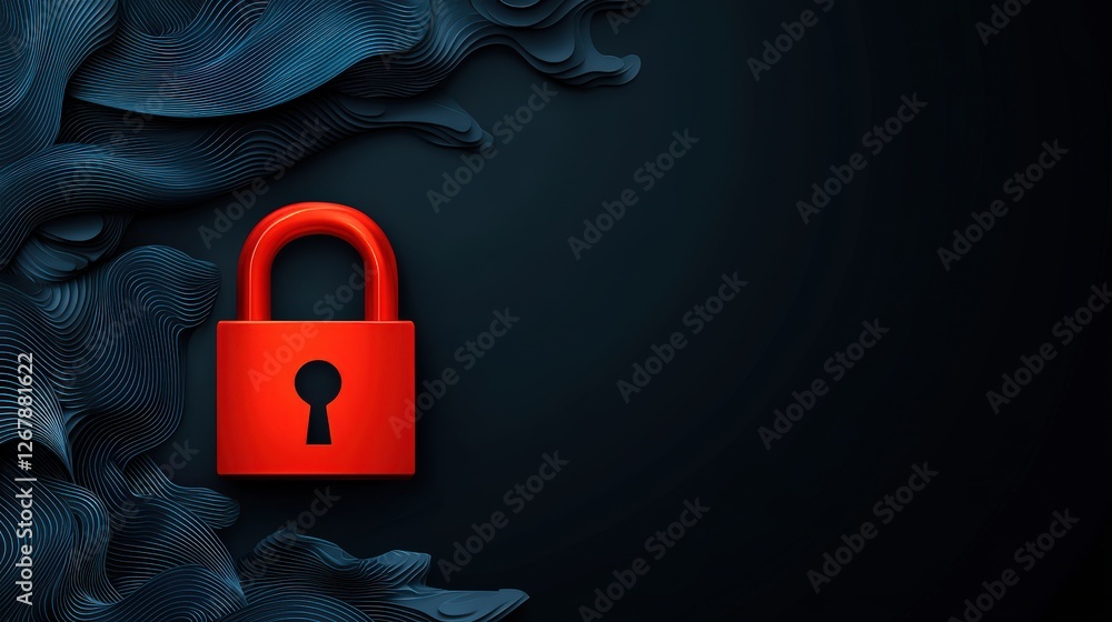Poster red lock against dark waves background enhancing security vibes