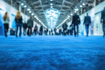 Business people walking in hall, blurred background 