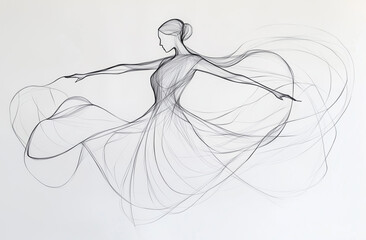 pencil sketch of a woman dancing