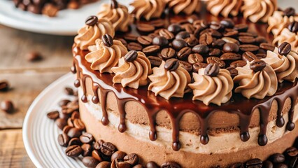 Crafting a decadent coffee-flavored mocha cake with espresso-infused buttercream and chocolate-covered coffee perfect for any celebration