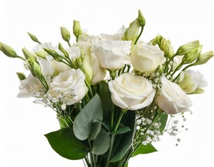 Obraz premium bouquet of white roses and eustoma flowers isolated