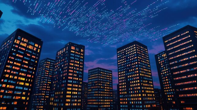 Imaginative Night Skyline of a City with Stunning Building Lights, Analysis drives business growth concept. - Powered by Adobe