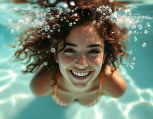 Female swimmer at the swimming pool.Underwater photo