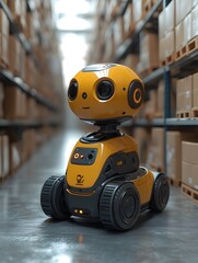 Obraz premium Automatic forklifts and robots move boxes efficiently in smart warehouses. realism enhances the sense of advanced technology and efficiency. Ideal for ads, smart logistics, or Industry 4.0 articles.