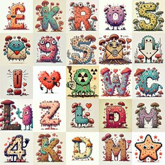 Obraz premium Cartoon Fungus Monster Lettering Typeface. Love concept. AI generated illustration