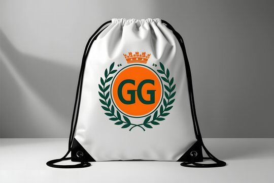 Realistic drawstring bags with rope or nylon cord, modeled as a gym or sport sack template in a fabric mockup style