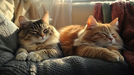 Obraz premium Cute Cats Relaxation Pets Playful Cozy Home Companionship