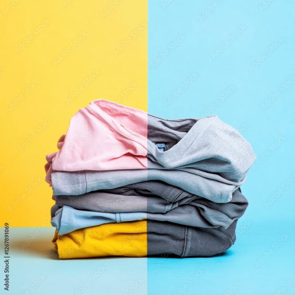 Poster comparison of dirty and freshly laundered clothes highlighting contrast between cleanliness and mess