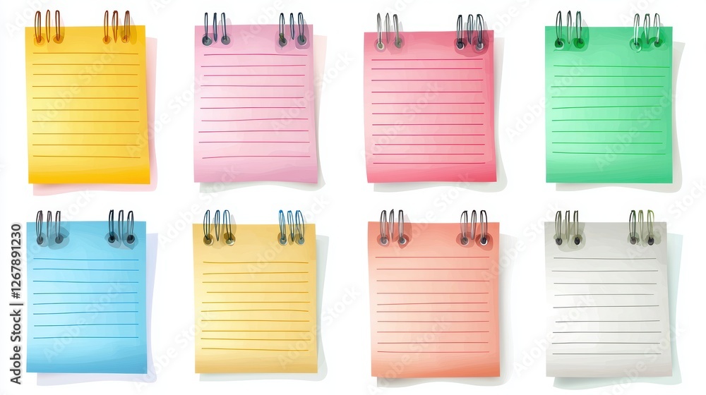 Aufkleber a collection of colorful notepads with lines for writing notes.