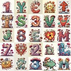 Obraz premium Cartoon Fungus Monster Lettering Typeface. Love concept. AI generated illustration