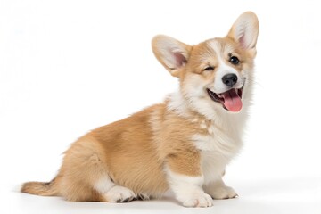 Adorable Puppy Winking and Smiling Against a White Background