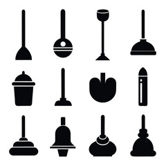 Naklejka premium Collection of Silhouettes of Plumbing and Cleaning Tools design