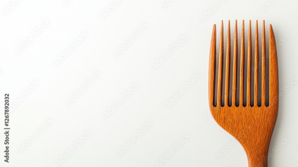 Aufkleber close up view of a wooden comb with hair strands on a light background suitable for text display. ge