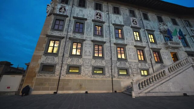 Palazzo della Carovana in Knights Square Pisa, Italy, Illuminated at Nighttime