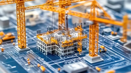 Obraz premium Open book with a shimmering screen, visualizing a hyper-efficient, AI-supervised construction hub