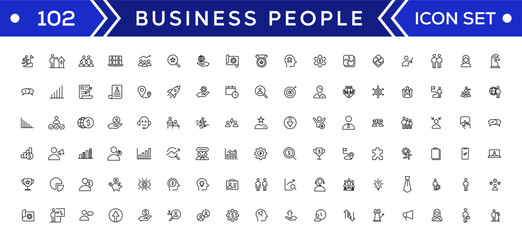 Business people line icons set. Teamwork, human resources, meeting, partnership, workgroup, success, leadership icon