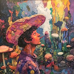 Surreal Boy in Mushroom Hat: A Psychedelic Dream