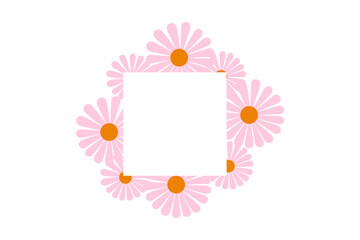 Beautiful daisy frame PNG vector illustration. Pink floral border with orange centers and blank square. Great for beauty designs, cards, celebrations, banner, and social media