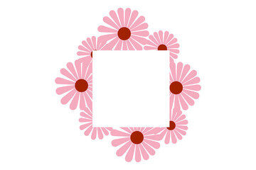 Bold, colorful daisy frame PNG vector illustration. Pink floral border with burgundy centers and blank square. Great for beauty designs, invitations, cards, celebrations, banner, and social media