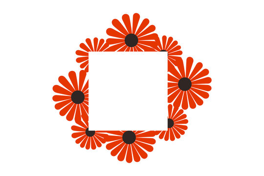 Red flower square frame vector illustration, PNG. Bold blossom border with square blank space. Perfect for cards, invitations, social media and graphic designs