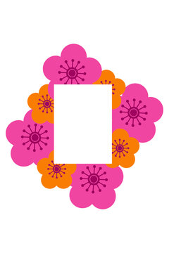 Pink & orange flower frame PNG. Abstract blossom border with blank rectangular center. Perfect for spring, Easter, feminine, beauty designs and social media