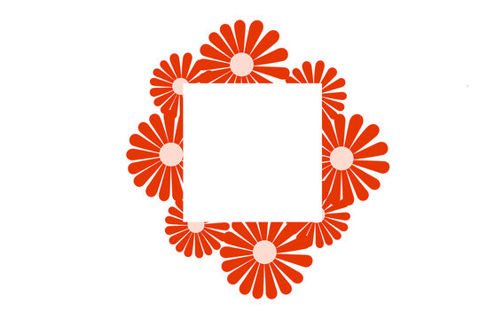 Burnt sienna flower square frame vector illustration, PNG. Fun blossom border with square blank space. Perfect for cards, invitations, social media and graphic designs