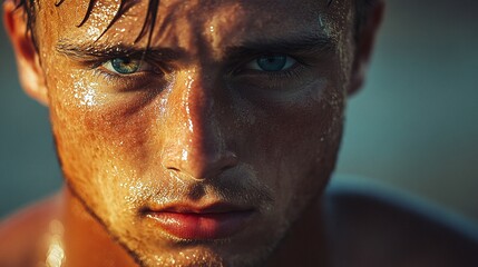 determined runner pushing limits under the bright sun on a hot summer day sweating and staying focused during an intense outdoor exercise session