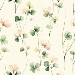 Delicate Floral Pattern with Soft Hues and Gentle Vines Intertwined on Cream Background Serenity