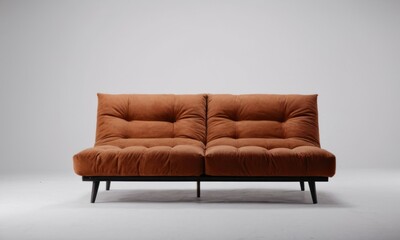 Stylish brown futon sofa with a modern design on a minimalist background.