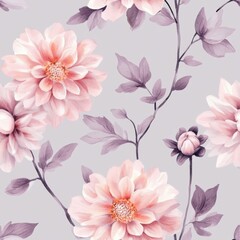 Fototapeta premium Elegant Arrangement of Pink Flowers and Mauve Leaves in Floral Still Life Watercolor Painting