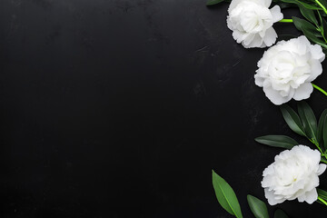 Elegant white carnations with green stems arranged artistically on a dark background