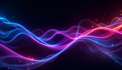 Abstract sound wave lines with dynamic colorful light flowing on black background &ndash; futuristic music and technology visualization