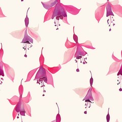 Vibrant Fuchsia Blooms Watercolor Pattern for Elegant Floral Textile Designs and Artistic Backgrounds