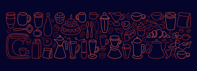 Coffee beans, cup of tea. Vector art cafe backdrop