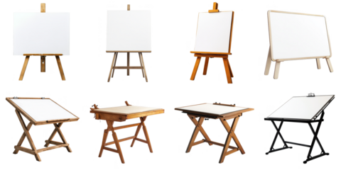 Canvas and Drafting table transparent collection set in png no background for decoration.