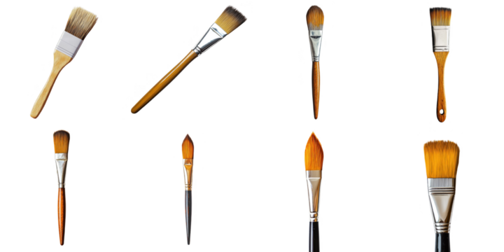 Paint brush png collection in 3d transparent for painting presentation.